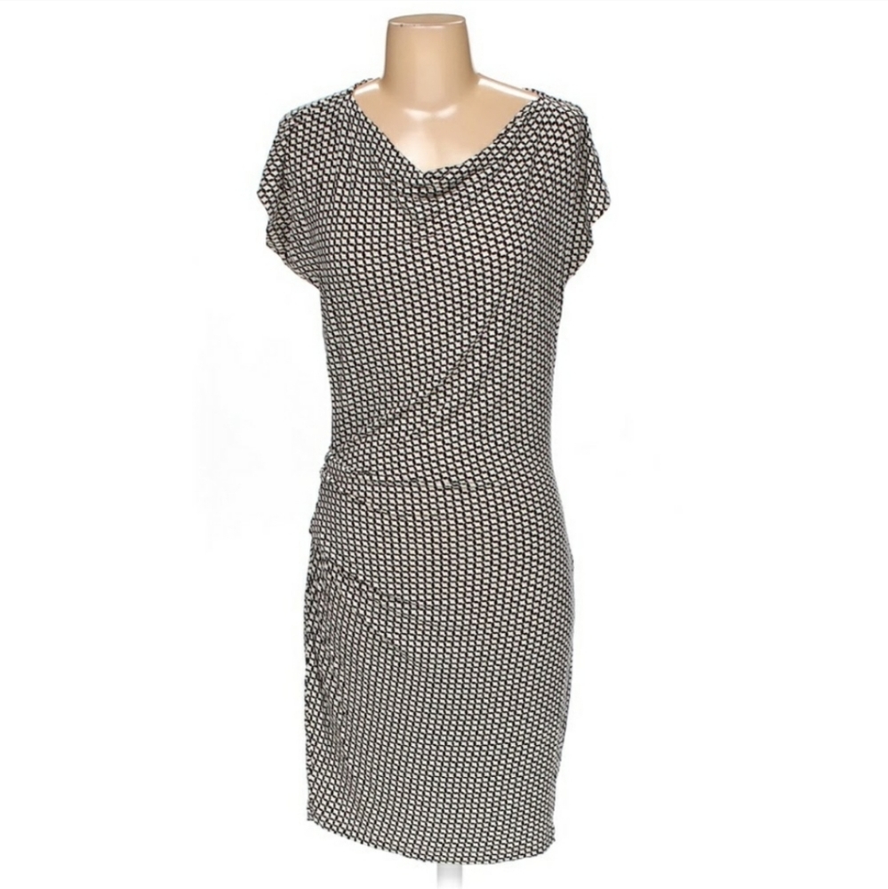 Cabi Monroe Black White Jersey 2 in 1 Below Knee Long Stretch Dress Size XS